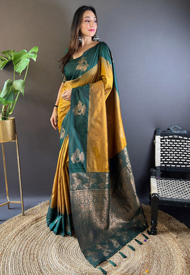 SGF11 Woven Kanjivaram Pure Silk Saree(Mustard)