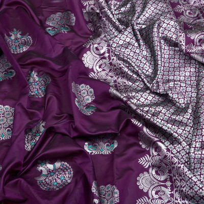 TriveniCreation Woven Banarasi Pure Silk Saree(Purple)