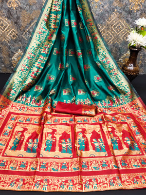 Aumki Woven Baluchari Silk Blend Saree(Purple)