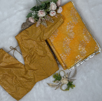 SROLY Printed Bollywood Net Saree(Yellow)