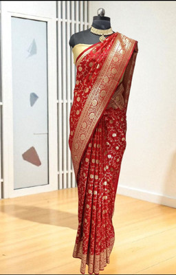 Dulhan Collection Woven Banarasi Handloom Pure Silk Saree(Red)