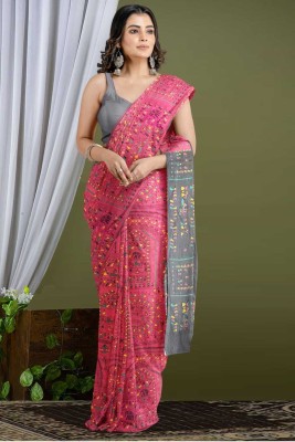 Balorampal Printed Handloom Cotton Silk Saree(Red, Black)