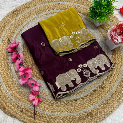 shrijamyaham Embellished, Embroidered Bollywood Crepe Saree(Yellow)