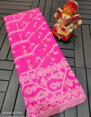 maa agameswari Self Design Jamdani Cotton Silk Saree(Pink)