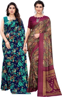 ANIRAV Printed Daily Wear Georgette Saree(Pack of 2, Purple, Dark Blue)