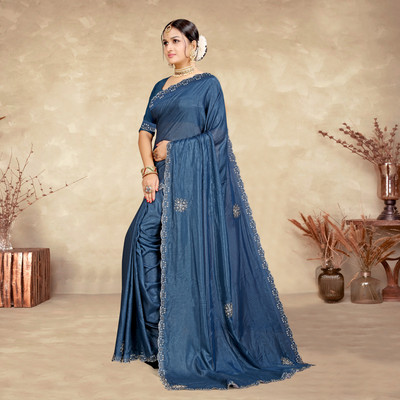 Meena Fashion Embellished, Embroidered Bandhani Georgette Saree(Dark Blue)