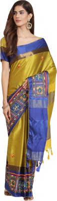 Divastri Self Design, Embroidered, Woven Bollywood Cotton Silk, Jacquard Saree(Yellow, Blue)