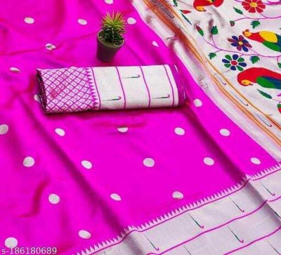 NANCY HUB Self Design Bollywood Cotton Silk, Pure Cotton Saree(Pink, Silver)