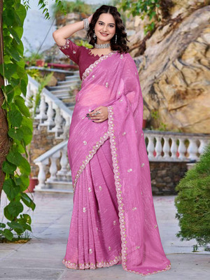 Divastri Embellished, Embroidered Bollywood Chiffon, Silk Blend Saree(Purple, Maroon)