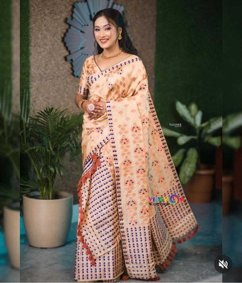 YASA CREATION Woven Mekhela Chador Pure Silk Saree(Cream)