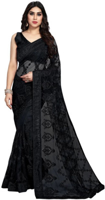 GALANI ENTERPRISE Embroidered Bollywood Net Saree(Black)