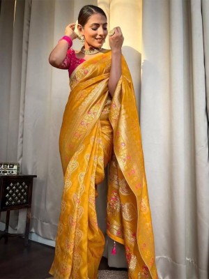 Aasya Woven Banarasi Pure Silk Saree(Yellow)