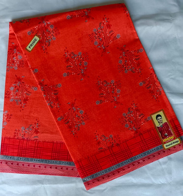 Minu Fashion Floral Print, Woven, Printed, Digital Print Bollywood Pure Cotton Saree(Red)