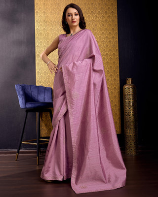 Tasrika Embellished, Solid/Plain, Self Design Bollywood Tussar Silk, Silk Blend Saree(Purple)