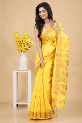 Bong ButiQ Printed Handloom Cotton Silk Saree(Yellow)