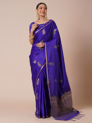 Sareemall Embellished Banarasi Satin Saree(Purple)