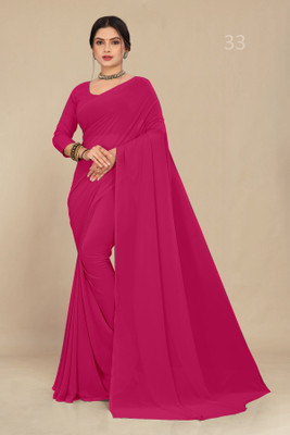 STAVA CREATION Solid/Plain Daily Wear Georgette Saree(Pink)