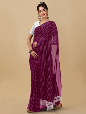 Aadishakti Fashion Striped Bhagalpuri Georgette Saree(Purple)