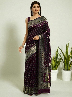 LARYZA Woven Banarasi Jacquard Saree(Purple)