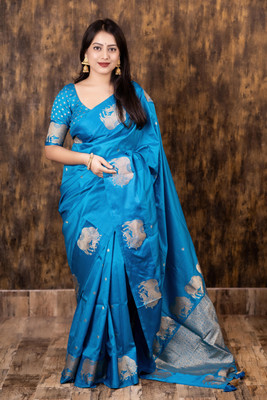 ROOP LAVANYA Woven Kanjivaram Pure Silk, Jacquard Saree(Blue)