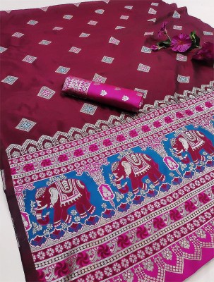 Divastri Woven, Printed Banarasi Cotton Silk Saree(Purple)