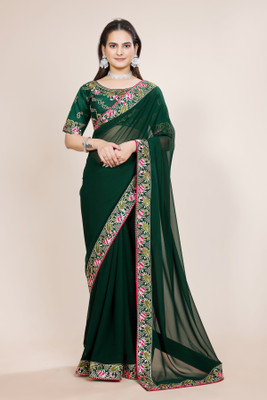 DRIZOMIZ Self Design Bollywood Georgette Saree(Green)