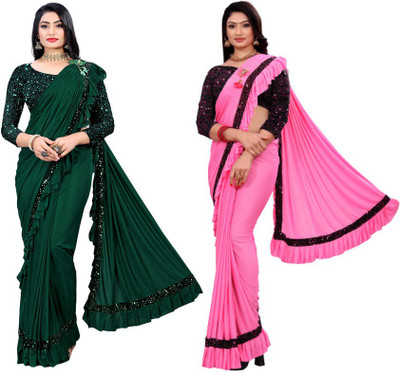 MIJAASHREE Embellished Bollywood Lycra Blend Saree(Pack of 2, Multicolor)