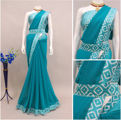 PRETTYAGE Digital Print Banarasi Georgette Saree(Grey)