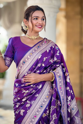 ROOP LAVANYA Printed Banarasi Jacquard, Art Silk Saree(Purple)