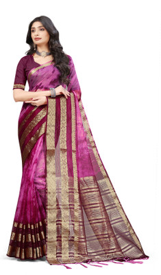 Aarunika SST Striped Bollywood Organza Saree(Magenta)