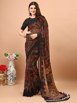 Leelavati Printed Daily Wear Chiffon Saree(Black)