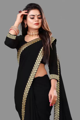 Om Sai Creation Solid/Plain Daily Wear Georgette Saree(Black)