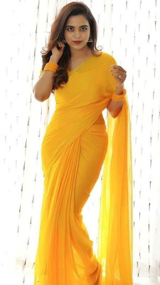 ROOP SUNDARI SAREES Solid/Plain Bollywood Georgette Saree(Yellow)