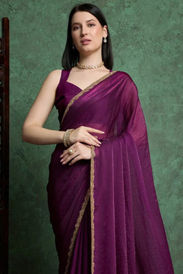 Nxika Embroidered, Self Design Bollywood Silk Blend Saree(Purple)