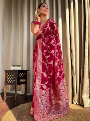 HouseOfCommon Woven Kanjivaram Pure Silk Saree(Pink)
