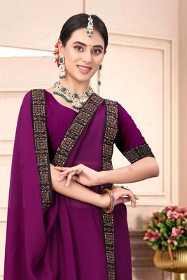 RB studio Solid/Plain, Embellished Bollywood Georgette Saree(Purple)