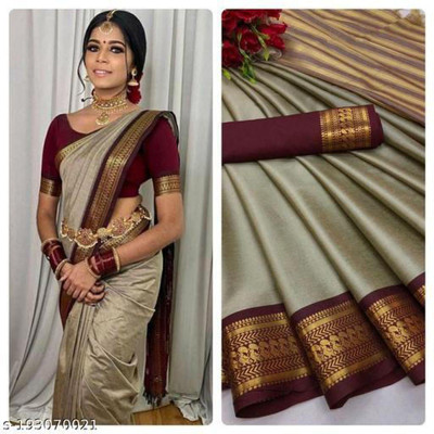 LASFIRA FASHION Solid/Plain Banarasi Pure Silk Saree(Cream)