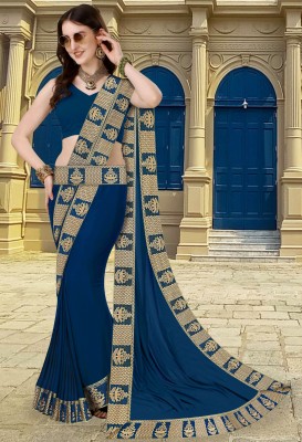 Chhavi Fashion Solid/Plain Banarasi Chiffon Saree(Dark Blue)