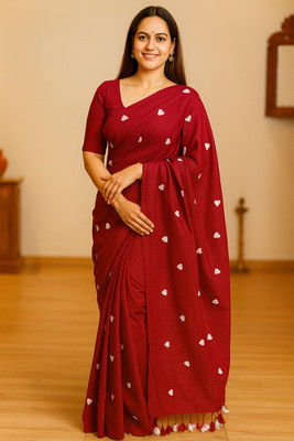 TARAMAACREATION Embroidered Handloom Handloom Pure Cotton Saree(Pink)