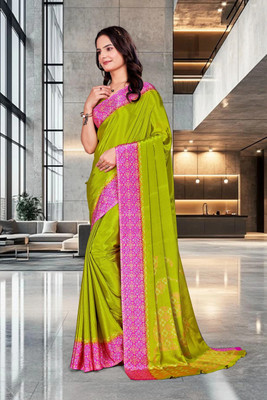 Feminista Printed, Solid/Plain Daily Wear Crepe Saree(Light Green)