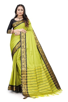 aislingfashion Embellished, Woven Bollywood Cotton Silk, Jacquard Saree(Yellow)