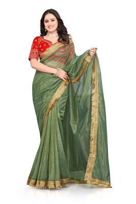 Brahmani Creation Embroidered Daily Wear Net Saree(Dark Green)