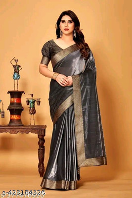 CozyFox Embellished Banarasi Lycra Blend Saree(Grey)
