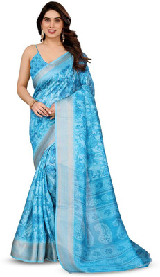 Moda Rapido Printed Bollywood Cotton Blend Saree(Blue)
