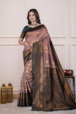 Jk Fabri Floral Print Banarasi Art Silk Saree(Pink, Green)