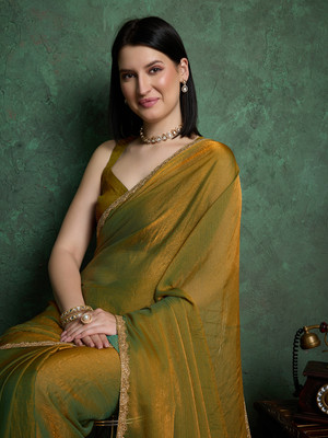Dhimahi Solid/Plain Bollywood Chiffon Saree(Gold)