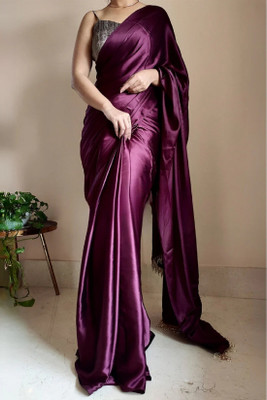 Julee Solid/Plain Bollywood Satin Saree(Purple)