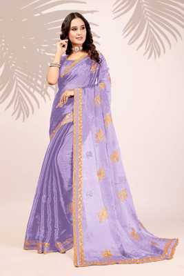 Privasaree Embroidered Bollywood Jimmy choo Saree(Purple)