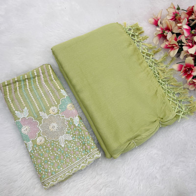 BELLETRENDZ Embroidered Bollywood Chiffon Saree(Light Green)