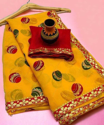 EVERYDAY CREATION Digital Print Bollywood Georgette Saree(Yellow)